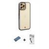 MARSİLYAN™- iPhone 12 Pro Max Kılıf Çekirdek Klasik Serisi - Şeffaf Uv Polymer Nano Ekran Koruyucu + Shine Kamera Lens Koruma Cam - GD