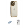 MARSİLYAN™- iPhone 12 Pro Max Kılıf Çekirdek Klasik Serisi - Şeffaf Uv Polymer Nano Ekran Koruyucu + Shine Kamera Lens Koruma Cam - MI
