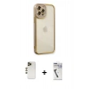 MARSİLYAN™- iPhone 12 Pro Max Kılıf Çekirdek Klasik Serisi - Şeffaf Uv Polymer Nano Ekran Koruyucu + Shine Kamera Lens - GD