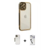 MARSİLYAN™- iPhone 12 Pro Max Kılıf Çekirdek Klasik Serisi - Şeffaf Uv Polymer Nano Ekran Koruyucu + Shine Kamera Lens - GD