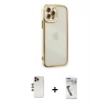 MARSİLYAN™- iPhone 12 Pro Max Kılıf Çekirdek Klasik Serisi - Şeffaf Uv Polymer Nano Ekran Koruyucu + Shine Kamera Lens - GD