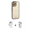 MARSİLYAN™- iPhone 12 Pro Max Kılıf Çekirdek Klasik Serisi - Şeffaf Uv Polymer Nano Ekran Koruyucu + Shine Kamera Lens - LT