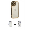 MARSİLYAN™- iPhone 12 Pro Max Kılıf Çekirdek Klasik Serisi - Şeffaf Uv Polymer Nano Ekran Koruyucu + Shine Kamera Lens - LT