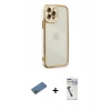 MARSİLYAN™- iPhone 12 Pro Max Kılıf Çekirdek Klasik Serisi - Şeffaf Uv Polymer Nano Ekran Koruyucu + Shine Kamera Lens Koruma Cam - GD