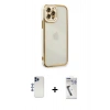 MARSİLYAN™- iPhone 12 Pro Max Kılıf Çekirdek Klasik Serisi - Şeffaf Uv Polymer Nano Ekran Koruyucu + Shine Kamera Lens - LT
