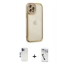 MARSİLYAN™- iPhone 12 Pro Max Kılıf Çekirdek Klasik Serisi - Şeffaf Uv Polymer Nano Ekran Koruyucu + Shine Kamera Lens - LT