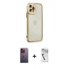 MARSİLYAN™- iPhone 12 Pro Max Kılıf Çekirdek Klasik Serisi - Şeffaf Uv Polymer Nano Ekran Koruyucu + Turuncu Neon Fosforlu Kamera Lens