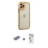 MARSİLYAN™- iPhone 12 Pro Max Kılıf Çekirdek Klasik Serisi - Şeffaf Uv Polymer Nano Ekran Koruyucu + Renkli Kamera Lens Koruma Cam - TU
