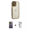 MARSİLYAN™- iPhone 12 Pro Max Kılıf Çekirdek Klasik Serisi - Şeffaf Uv Polymer Nano Ekran Koruyucu + Neon Fosforlu Kamera Lens - YL