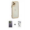 MARSİLYAN™- iPhone 12 Pro Max Kılıf Çekirdek Klasik Serisi - Şeffaf Uv Polymer Nano Ekran Koruyucu + Neon Fosforlu Kamera Lens - YL