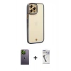 MARSİLYAN™- iPhone 12 Pro Max Kılıf Çekirdek Klasik Serisi - Şeffaf Uv Polymer Nano Ekran Koruyucu + Neon Fosforlu Kamera Lens - YL