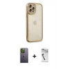 MARSİLYAN™- iPhone 12 Pro Max Kılıf Çekirdek Klasik Serisi - Şeffaf Uv Polymer Nano Ekran Koruyucu + Neon Fosforlu Kamera Lens - YL