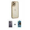 MARSİLYAN™- iPhone 12 Pro Max Kılıf Çekirdek Klasik Serisi - Siyah 18D Cam Ekran Koruyucu + Neon Fosforlu Kamera Lens - BZ