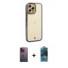MARSİLYAN™- iPhone 12 Pro Max Kılıf Çekirdek Klasik Serisi - Siyah 18D Cam Ekran Koruyucu + Neon Fosforlu Kamera Lens - TU