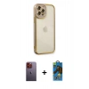 MARSİLYAN™- iPhone 12 Pro Max Kılıf Çekirdek Klasik Serisi - Siyah 18D Cam Ekran Koruyucu + Neon Fosforlu Kamera Lens - TU