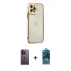 MARSİLYAN™- iPhone 12 Pro Max Kılıf Çekirdek Klasik Serisi - Siyah 18D Cam Ekran Koruyucu + Neon Fosforlu Kamera Lens - TU
