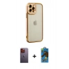 MARSİLYAN™- iPhone 12 Pro Max Kılıf Çekirdek Klasik Serisi - Siyah 18D Cam Ekran Koruyucu + Neon Fosforlu Kamera Lens - TU