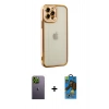 MARSİLYAN™- iPhone 12 Pro Max Kılıf Çekirdek Klasik Serisi - Siyah 18D Cam Ekran Koruyucu + Neon Fosforlu Kamera Lens - YL
