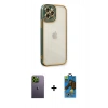 MARSİLYAN™- iPhone 12 Pro Max Kılıf Çekirdek Klasik Serisi - Siyah 18D Cam Ekran Koruyucu + Neon Fosforlu Kamera Lens - YL