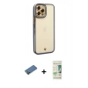 MARSİLYAN™- iPhone 12 Pro Max Kılıf Çekirdek Klasik Serisi - Siyah 20D Premium Cam Ekran Koruyucu + Gold Shine Kamera Lens Koruma Cam