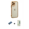 MARSİLYAN™- iPhone 12 Pro Max Kılıf Çekirdek Klasik Serisi - Siyah 20D Premium Cam Ekran Koruyucu + Gold Shine Kamera Lens Koruma Cam