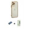 MARSİLYAN™- iPhone 12 Pro Max Kılıf Çekirdek Klasik Serisi - Siyah 20D Premium Cam Ekran Koruyucu + Gold Shine Kamera Lens Koruma Cam