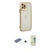 MARSİLYAN™- iPhone 12 Pro Max Kılıf Çekirdek Klasik Serisi - Siyah 20D Premium Cam Ekran Koruyucu + Renkli Kamera Lens Koruma Cam - YL