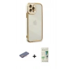MARSİLYAN™- iPhone 12 Pro Max Kılıf Çekirdek Klasik Serisi - Siyah 20D Premium Cam Ekran Koruyucu + Renkli Kamera Lens Koruma Cam - PE
