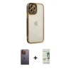 MARSİLYAN™- iPhone 12 Pro Max Kılıf Çekirdek Klasik Serisi - Siyah 20D Premium Cam Ekran Koruyucu + Neon Fosforlu Kamera Lens - SI