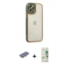 MARSİLYAN™- iPhone 12 Pro Max Kılıf Çekirdek Klasik Serisi - Siyah 20D Premium Cam Ekran Koruyucu + Turuncu Renkli Kamera Lens Koruma Cam