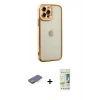 MARSİLYAN™- iPhone 12 Pro Max Kılıf Çekirdek Klasik Serisi - Siyah 20D Premium Cam Ekran Koruyucu + Turuncu Renkli Kamera Lens Koruma Cam