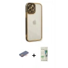 MARSİLYAN™- iPhone 12 Pro Max Kılıf Çekirdek Klasik Serisi - Siyah 20D Premium Cam Ekran Koruyucu + Turuncu Renkli Kamera Lens Koruma Cam