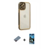 MARSİLYAN™- iPhone 12 Pro Max Kılıf Çekirdek Klasik Serisi - Siyah 34D Izgaralı Cam + Metal Kamera Lens Koruma Cam - KI