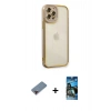 MARSİLYAN™- iPhone 12 Pro Max Kılıf Çekirdek Klasik Serisi - Siyah 34D Izgaralı Cam + Metal Kamera Lens Koruma Cam - KI
