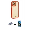 MARSİLYAN™- iPhone 12 Pro Max Kılıf Çekirdek Klasik Serisi - Siyah 34D Izgaralı Cam + Mavi Renkli Kamera Lens Koruma Cam