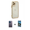MARSİLYAN™- iPhone 12 Pro Max Kılıf Çekirdek Klasik Serisi - Siyah 34D Izgaralı Cam + Neon Fosforlu Kamera Lens - MI