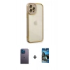 MARSİLYAN™- iPhone 12 Pro Max Kılıf Çekirdek Klasik Serisi - Siyah 34D Izgaralı Cam + Neon Fosforlu Kamera Lens - MI