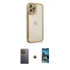 MARSİLYAN™- iPhone 12 Pro Max Kılıf Çekirdek Klasik Serisi - Siyah 34D Izgaralı Cam + Neon Fosforlu Kamera Lens - YL