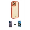 MARSİLYAN™- iPhone 12 Pro Max Kılıf Çekirdek Klasik Serisi - Siyah 34D Izgaralı Cam + Neon Fosforlu Kamera Lens - MI