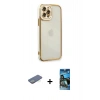 MARSİLYAN™- iPhone 12 Pro Max Kılıf Çekirdek Klasik Serisi - Siyah 34D Izgaralı Cam + Renkli Kamera Lens Koruma Cam - YL