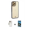 MARSİLYAN™- iPhone 12 Pro Max Kılıf Çekirdek Klasik Serisi - Siyah 34D Izgaralı Cam + Shine Kamera Lens - GD