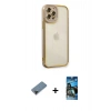 MARSİLYAN™- iPhone 12 Pro Max Kılıf Çekirdek Klasik Serisi - Siyah 34D Izgaralı Cam + Shine Kamera Lens Koruma Cam - SH