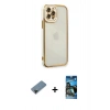 MARSİLYAN™- iPhone 12 Pro Max Kılıf Çekirdek Klasik Serisi - Siyah 34D Izgaralı Cam + Shine Kamera Lens Koruma Cam - SH