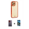 MARSİLYAN™- iPhone 12 Pro Max Kılıf Çekirdek Klasik Serisi - Siyah 34D Izgaralı Cam + Neon Fosforlu Kamera Lens - TU