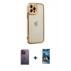 MARSİLYAN™- iPhone 12 Pro Max Kılıf Çekirdek Klasik Serisi - Siyah 34D Izgaralı Cam + Neon Fosforlu Kamera Lens - TU