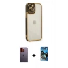 MARSİLYAN™- iPhone 12 Pro Max Kılıf Çekirdek Klasik Serisi - Siyah 34D Izgaralı Cam + Neon Fosforlu Kamera Lens - TU