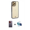MARSİLYAN™- iPhone 12 Pro Max Kılıf Çekirdek Klasik Serisi - Siyah 3D Antistatik Cam Ekran Koruyucu + Neon Fosforlu Kamera Lens - TU