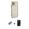 MARSİLYAN™- iPhone 12 Pro Max Kılıf Çekirdek Klasik Serisi - Siyah 3D Antistatik Hayalet Cam Ekran Koruyucu + Shine Kamera Lens Koruma Cam - SH