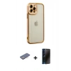 MARSİLYAN™- iPhone 12 Pro Max Kılıf Çekirdek Klasik Serisi - Siyah 3D Antistatik Hayalet Cam Ekran Koruyucu + Renkli Kamera Lens Koruma Cam - MI