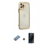 MARSİLYAN™- iPhone 12 Pro Max Kılıf Çekirdek Klasik Serisi - Siyah 3D Antistatik Hayalet Cam Ekran Koruyucu + Shine Kamera Lens Koruma Cam - GI
